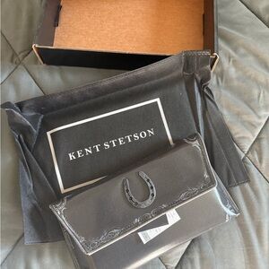 Kent Stetson Black Leather Clutch with Horseshoe Accent Small Pegasus